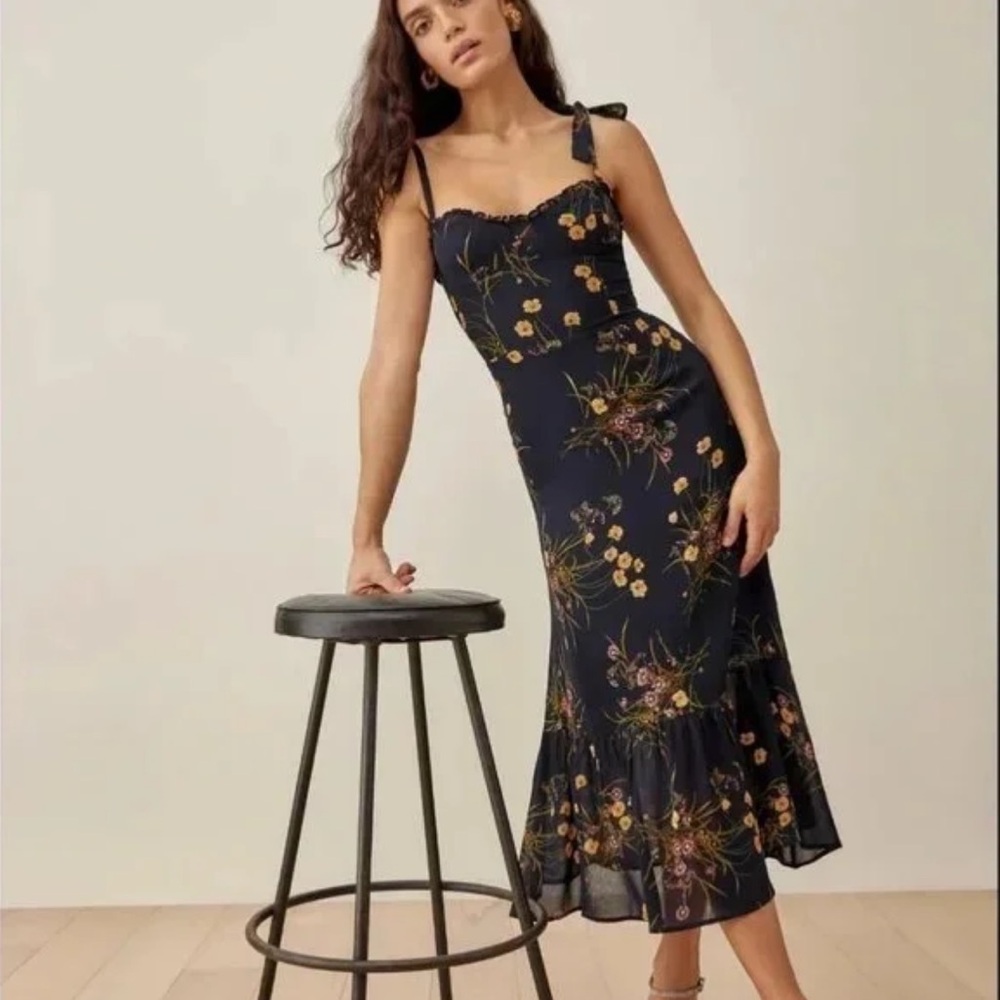 Reformation Nikita Navy Midi Dress Sz 6